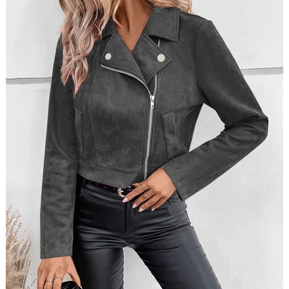 Luxe Zipper Vegan Suede Moto Biker Jacket - Picture 6 of 8